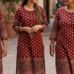 Maroon Cotton Printed Kurta & Palazzo Pant Set